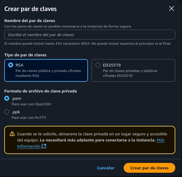Modal de creación de par de claves